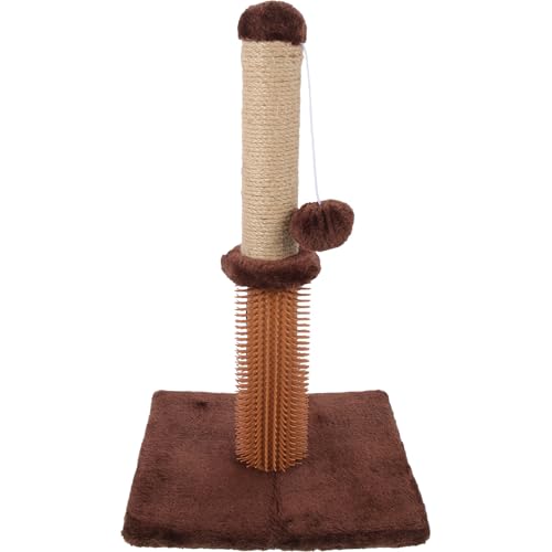 Rascador vertical para gatos con plataforma y peluche miniatura 1