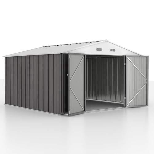 Image of GUNJI 10 x 10 FT Shed Outdoor Storage Shed Metal Garden Shed with Lockable Door Outside Waterproof Tool Shed for Backyard, Patio, Lawn (Gray)