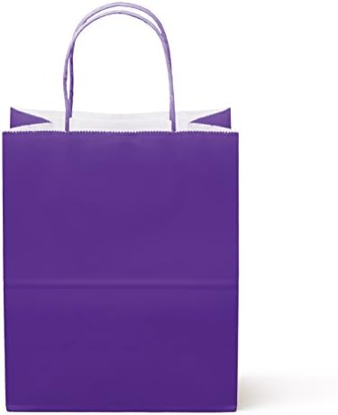 8 Counts Food Safe Premium Paper and Ink Medium 10" X 8", Vivid Colored Kraft Bag with Colored Sturdy Handle, Perfect for Goodie Favor DIY Bag, Environmentally Safe (Medium, Purple)
