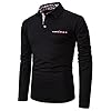 APAELEA Men's Long Sleeve Polo Shirt Casual Rugby Shirts with Plaid Down Collar,Black,3XL #1