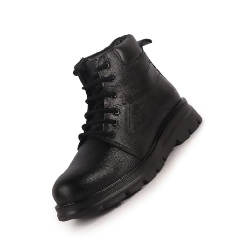 Image of FAUSTO Men Genuine Leather Lace Up Ankle Boots | High Ankle Shoes | Featherlite Memory Cushion Boots | Casual and Work Wear