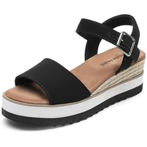 DREAM PAIRS Women's Open Toe Buckle Ankle Strap Espadrille Platform Wedge Sandals 6 Black
