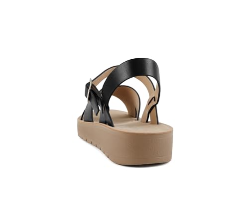 Image of Soda CHESTER ~ Women Flat Sandals Flatform Ankle Buckle Criss Cross Band Straps Sandals Shoes (Gold Raffia, 5.5)