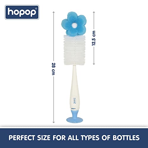 Image of Hopop Bottle Cleaner Brush | Baby Feeding Bottle Cleaning Brush & Nipple Cleaner Brush | Soft Foam Head with Durable Bristles | Easy to Clean Feeding /Water Bottle Corners | BPA Free | Blue