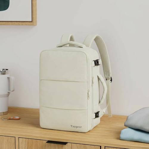 Image of Taygeer Large Travel Backpack, 17 inch Laptop Backpack for Women | Airline Approved Personal Item Mochila, 40l Luggage Carryon Work Bag for friend and Ladies Business Travel Hiking, Beige