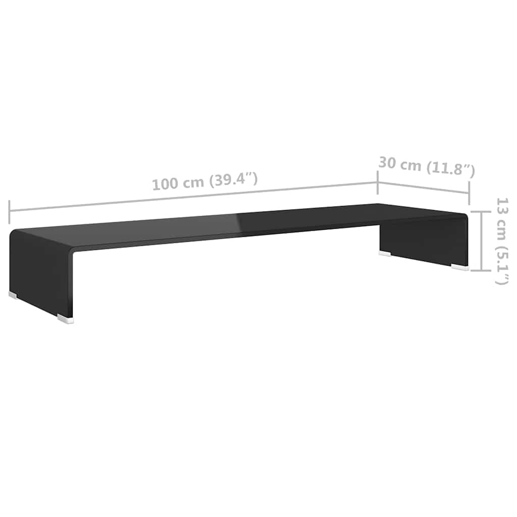 Z hartowanego szkła Pod telewizor i monitor Czarny 100x30x13 cm | Szklana podstawka pod monitor telewizor 100x30x13 cm hartowane szkło czarna