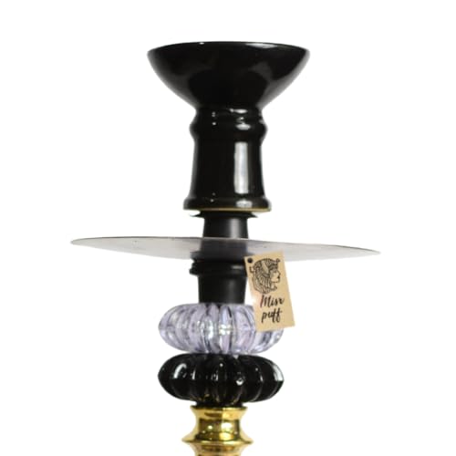 Image of Russian Hookah, 40.6 cm Height, Black Glass with Crystal and Gold Accents