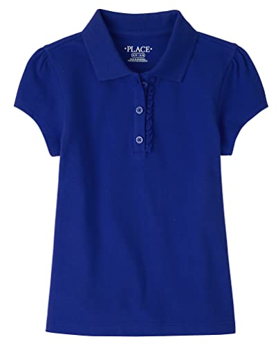 The Children's Place girls Uniform Ruffle Pique Polo Shirt, Renew Blue, L 10 12 US