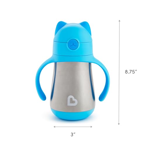 Image of Munchkin Cool Cat Sippy Cup with Straw for Toddlers, Stainless Steel Straw Cup, 8 Ounce, Blue