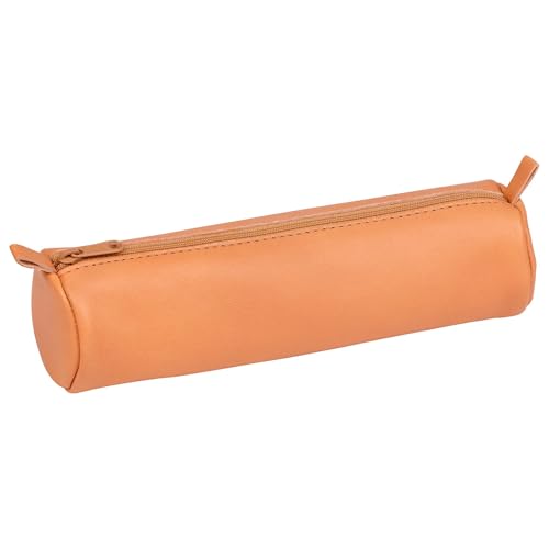 Clairefontaine 8298C - Trousse Scolaire Ronde couleur Naturel Ø5,5x22 cm en Véritable Cuir d'Agneau