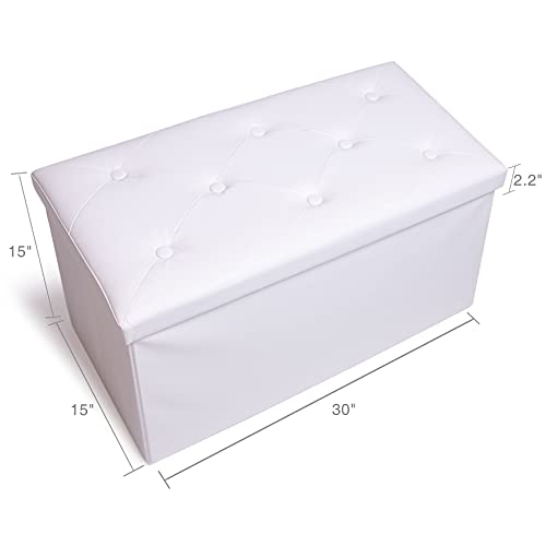 Yqys 30 Inches Rectangular Ottomans, Foldable Footrest With Sponge Padded Seat, 80L Faux Leather Chest With Cover, Folding Storage Bench For Hallway And Living Room Support 350Bls White #TOP1