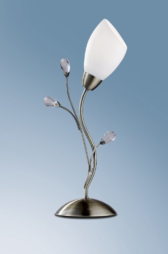 Floral Antique Brass Finish Table Lamp Lighting with Opal Glass Shade