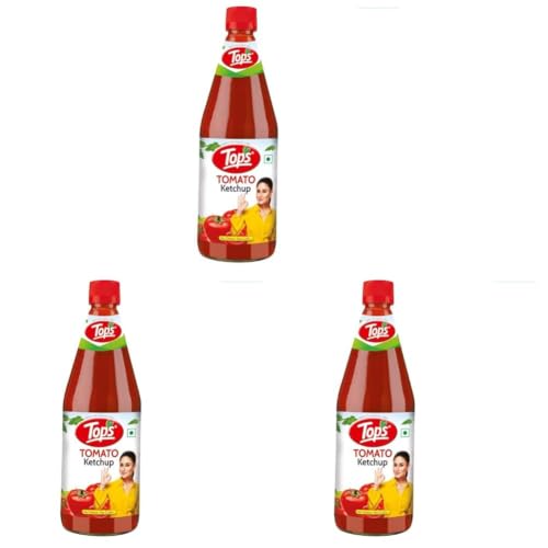 Image of TOPS Tomato Ketchup No Onion No Garlic- 500 gm Glass Bottle|Made with the Goodness of Juicy Hand-Picked Tomatoes | No Added Colour & Flavour. (Pack of 3)