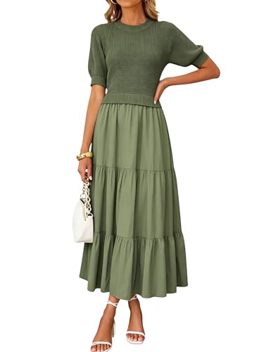 Huaqiao Womens Crew Neck Knit Sweater Dress Half Puff Sleeves