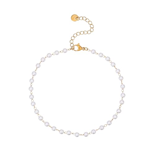 Image of Dainty Ankle Bracelets for Women 18K Gold Plated Beaded Anklet Chain Simple Tiny Beads Anklet Waterproof Minimalist Summer Beach Foot Jewelry Gifts
