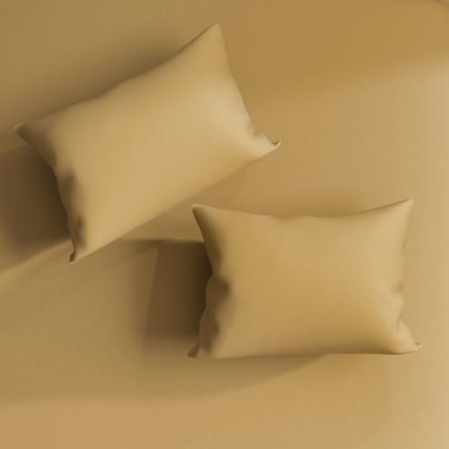 Image of Wakefit 100% Cotton 200 TC Solid Fitted Bedsheet with 2 Pillow Covers | Golden Yellow Diwan, 72 inch x 48 inch, Golden Yellow | 1.83m x 1.22m