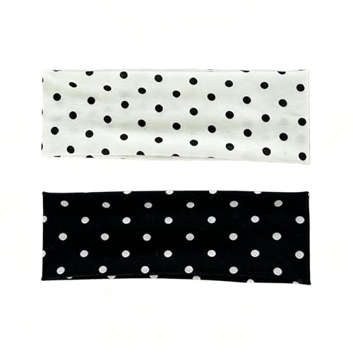 YCKXXL 2Pcs Black White Polka Dot Wide Headbands for Women Elastic Non-Slip Hair Accessories Vintage Fashion Workout Yoga Head Bands Cute Styling Decor for Daily & Party Use (White Black)