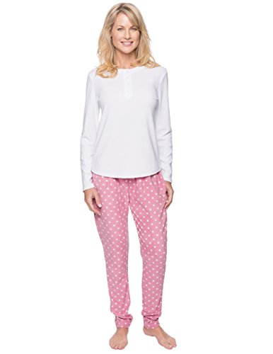 Noble Mount Fleece Pajamas for Women, Winter Pajamas for Women - Dots Diva Pink/White - M