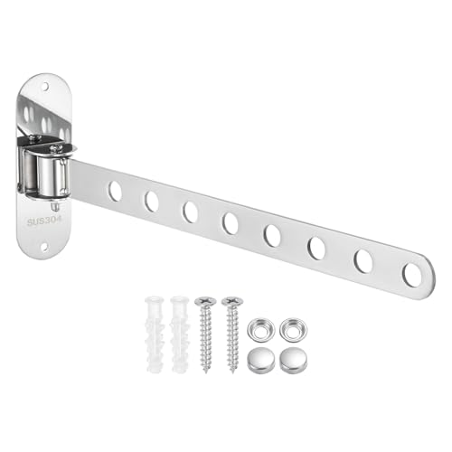 uxcell 1 colgador de pared de 12.2 x 1.5 pulgadas, estante de secado de ropa plegable, colgador de lavandería, perchero para dormitorio, baño, armario, color plateado