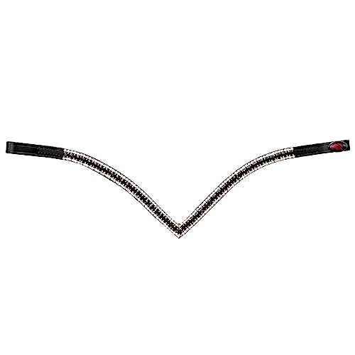 Start Woden Stirnriemen Pferd Glitzer, Stirnband Leder Diamond Pferdestirnband Pferdeschmuck geschwungen für Trense, Stirnriemen für Pferde Größe Warmblut, Vollblut und Pony (Full, Schwarz/Schwarz)