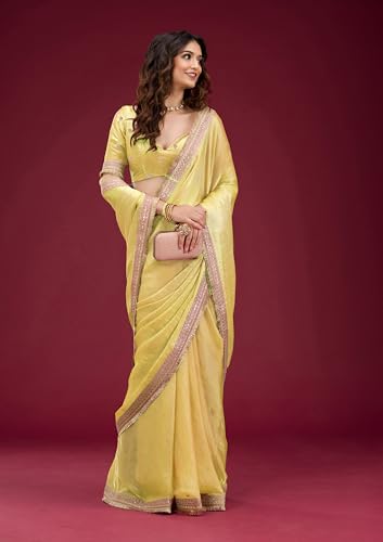 Image of Women's And Girl's Heavy Sequins Work Georgette Saree with Blouse (Wedding-Sequins-Party-Saree)