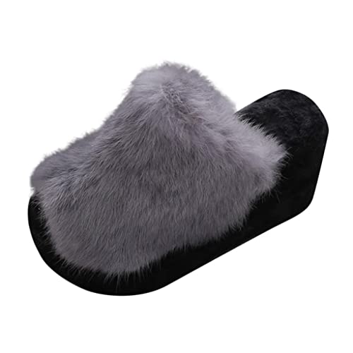 DAY8 Pantofole Invernali Scamosciate Donna Ciabatte Casa Pelose con Tacco Alto Peluche Inverno Casuale Antiscivolo Taglie Forti (Cachi, 38 EU)
