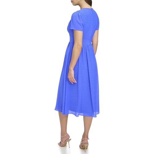 Image of DKNY Women's Short Sleeve V-Neck Midi Dress Straight Hem Dress