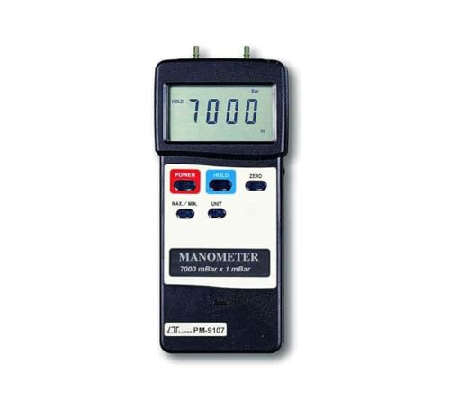 Manometer Gas Pressure Tester/Fieldpiece Manometer/Dual Port Manometer for HVAC Systems, cleanrooms, Laboratories, Industrial Process Control, Pneumatic Systems; Model: PM-9107