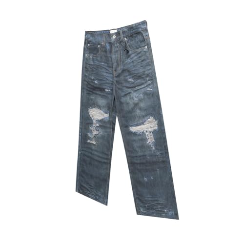 Men’s High Street Wave Jeans, Punk Summer Style, Blue Denim, Undulating Straight Leg Trousers4