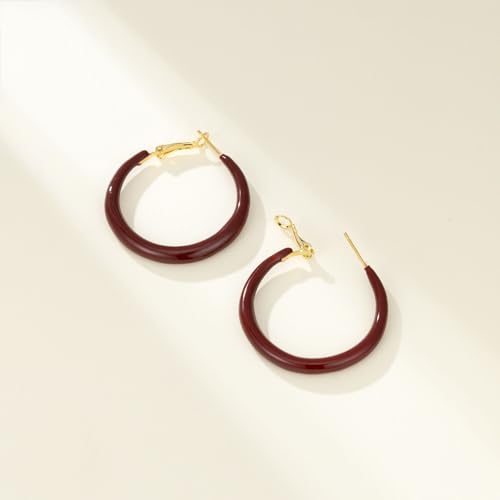 Ancora Red Hoop Earrings for Women Trendy 18K Gold Plated Minimalist Vintage Huggie Burgundy Hoop Earrings Hypoallergenic Sterling Silver Post Dainty Jewelry Gifts for Women Mother Daughter3