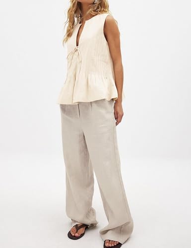 Women Sleeveless Bow Tie Front Tops Pleated Babydoll Tank Top Ruffle Hem Coquette Shirts Cute Peplum Tops4