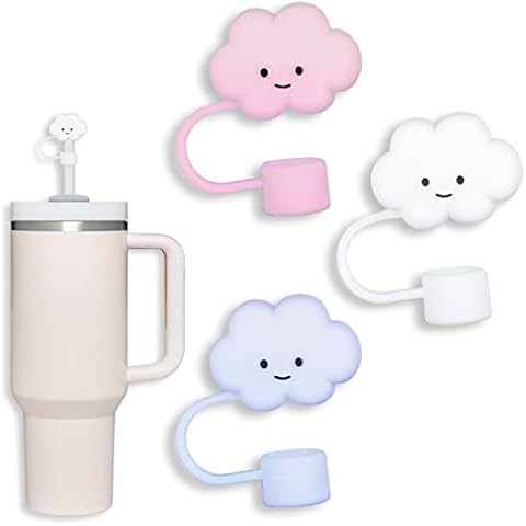 3 Pack Compatible with Stanley 30&40 Oz Tumbler, 10mm Cloud Shape Straw Covers Cover, Cute Silicone Cloud Straw Covers, Straw Protectors, Soft Silicone for 10mm Straws Cover