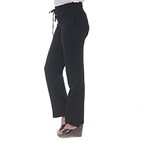 Easy 2 Wear Womens Plus Size Knitted Cotton Track Pants Loose and Long Fit - High Waisted Plain Black