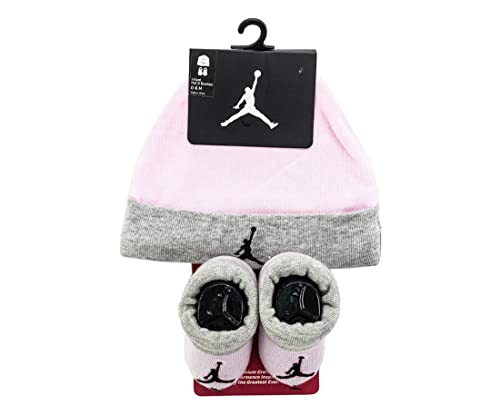 Image of Nike Jordan Infant Baby Hat and Booties Set (Pink(LJ0102-A9Y)/Grey, 0-6 Months)