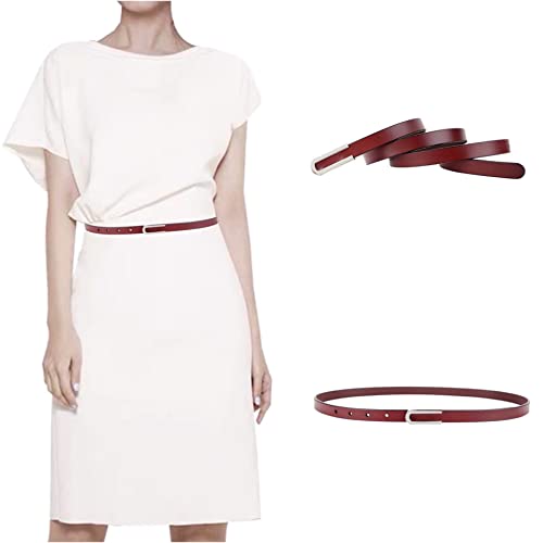 Women's Belt Fashion Skinny Slim Soft Genuine Leather Belts Waistband Thin Waist Belt Silver Chrome Color Alloy Buckle