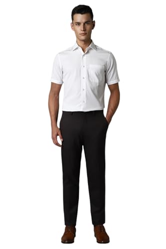 Image of Louis Philippe Men Black Slim Fit Solid Flat Front Formal Trousers