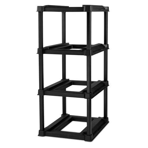POMILER 4-Tier Plastic Tote Rack for 27 Gallon Industrial Storage Bins, Black, Tool-Free Assembly, 27 5/8x25 1/2x57 1/2 Inch, Holds 4 Totes