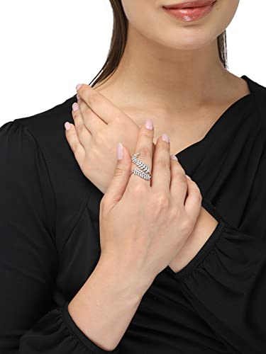 Adjustable Crystal Tone Leafy Shaped Ring for Women