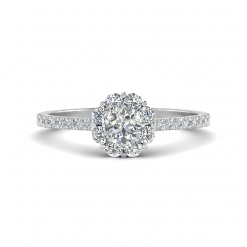 Image of Choose Your Gemstone Flower Halo Diamond CZ Ring 925 Sterling Silver Round Shape Halo Engagement Rings Everyday Jewelry Wedding Jewelry Handmade Gifts for Wife US Size 4 to 12