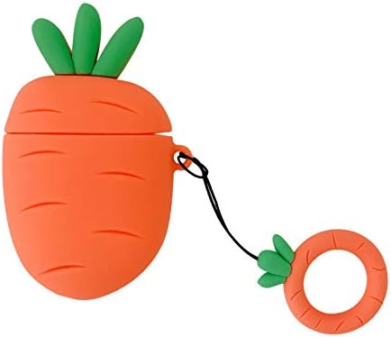Airpods Accessories, AKXOMY Airpods Skins Cute Cartoon Fruit Silicone Earphone Case Cover Protective Clip Skin for AirPods 1&2 (Carrot)