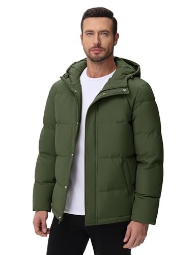 Cotrasen Men's Puffer Jacket Hooded Down Jacket Water Resistant Windproof Winter Outwear Full Zip Up Warm Winter Coat2