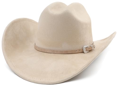 Melesh - Melesh Großer Cowboyhut für Damen und Herren, breite Krempe, Cowgirls, Strand, Cattleman, Western Cowboys Hut, Beige, L