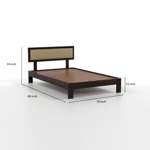 Image of Solid Sheesham Wood Single Bed Without Storage for Bedroom | Single Size Wooden Cot with Upholstered Headboard | Modern Platform Divan Bed for Home, Guest Room (Walnut Finish)