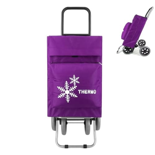 Carro de la Compra Plegable con Bolsa Térmica 4 Ruedas para Subir Escaleras, Carrito del Mercado, Bolsa Impermeable isotérmica de 44L litros. (Morado)