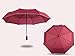 Produktbild NJSDDB Regenschirm New Automatic Reverse Umbrella mit Taschenlampe 10 Knochen 3-Fach mit Luminous Reflexstreifen Reverse Regenschirm Regen Frauen   Rotwein
