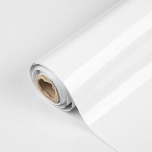 Image of WISDOM White Wallpaper Stickers Contact Paper Decorative for Cabinets Countertops Kitchen Shelves Glossy Self Adhesive Film Peel and Stick Waterproof Removable Wallpaper (2Feet x 40Feet)