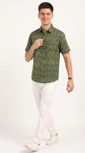 Image of BLOCKS OF INDIA Cotton Hand Block Print Half Sleeves Summer Shirt for Men