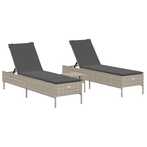 vidaXL Ensemble de chaises Longues avec Coussins 3pcs Gris Clair rotin, transat, lit de Repos de Jardin, Meuble d'extérieur, Chaise Longue d'extérieur