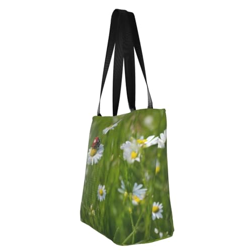 Ladybug Daisy Print Lightweight Shoulder Bag Summer Outings Tote Bags Travel Hiking Work Casual Use4