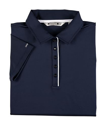 Polo rosa entallado de 5 botones para mujer con solapa contrastada